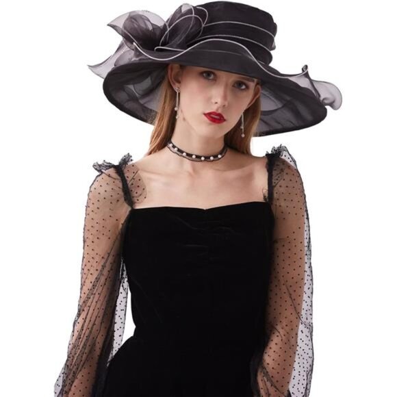 Accessories - Kentucky Derby Hats - Organza Hat Fascinator Hat Black White